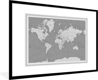 Poster in lijst - Fotolijst 90x60 cm - Posters - Wereldkaart - Vintage - Atlas - Kinderen - Jongens - Meisjes - Posterlijst zwart - Decoratie - Wanddecoratie woonkamer - Muurdecoratie slaapkamer
