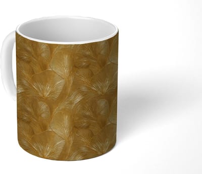 Mok - Koffiemok - Organisch - Lijnen - Goud - Mokken - 350 ML - Beker - Koffiemokken - Theemok