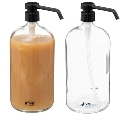 5Five Zeeppompje/dispenser - 2x - glas - transparant - 900 ml - navulbaar - badkamer - keuken - toilet