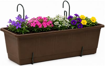 Geli Plantenbak Balcony - bruin - met metalen ophangbeugels - 40 x 18 x 15 cm - hard kunststof - langwerpig -