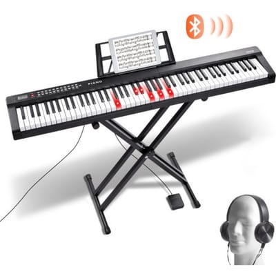 VEVOR 88-toetsen digitale piano, semi-gewogen toetsen, pianoset met verstelbare standaard, ingebouwde luidsprekers, sustainpedaal, hoofdtelefoon, Bluetooth, MIDI, USB voor beginners