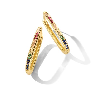 Juwelier Emo - 14 Karaat Geelgouden Rainbow Zirkonia Paperclip Oorbellen – 22MM