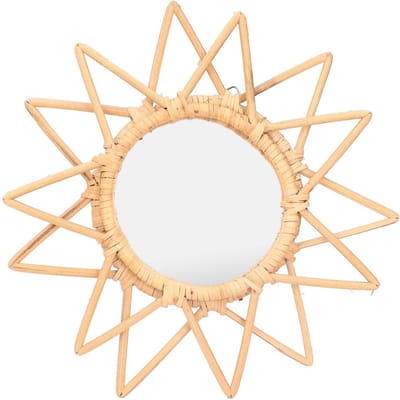 Rieten Innovatieve Kunst Decoratie Make-up Spiegel Retro Kaptafel Badkamer WandhangspiegelSter beige