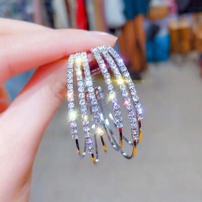 Luxe C Cirkel Strass Hoepel Oorbellen Zilverkleur Ronde Kristal Oorbellen Voor Vrouwen Koreaanse Oorbellen Bling Bruiloft Sieraden zilver