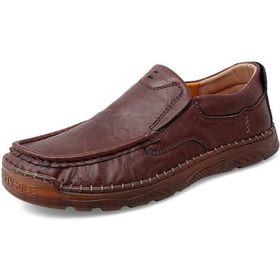 Lente en Zomer Nieuwe Plus Size Heren Casual Leren Schoenen Echt Lederen Schoenen Luie Schoenen Ademend Trendy 47 bruin