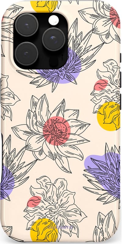 Casetastic hoesje geschikt voor Apple iPhone 16 Pro - MagSafe - Dubbellaagse bescherming - Bloemenschets - Fashion Case - Crème Zilver Lavendel
