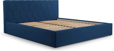 Tweepersoonsbed met fluwelen bekleding, met hoofdeinde, lattenbodem, bed voor volwassenen - BED 02 - 160x200 - Donkerblauw (TRINITY 31)