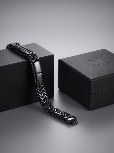 Donley Woven Bracelet - Geweven schakelarmband heren - 19 cm - Zwart - Cubaanse armband - Sieraad cadeau voor mannen