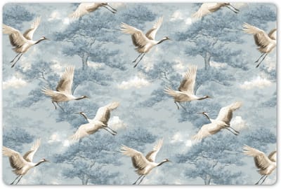 Placemats 45x30 cm - Placemat kunststof - 1 stuk - Wolken - Kraanvogels - Blauw - Borden onderleggers - Decoratie voor op tafel - Keuken tafeldecoratie accessoires - Vinyl onderlegger - Tafelversiering