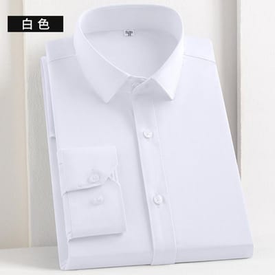 Lente Nieuwe Mode Casual Shirt met Lange Mouwen Heren Bamboevezel Strijkvrij Effen Kleur Shirt 48