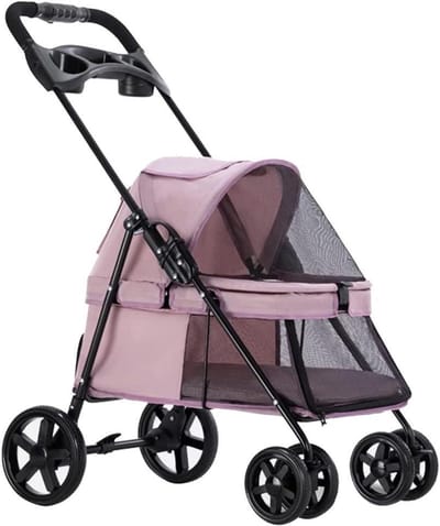 Huisdier Kinderwagen - Dierenbuggy - Buiten Avonturen - Opvouwbaar Lichtgewicht - 15 kg Draaglast - Roze