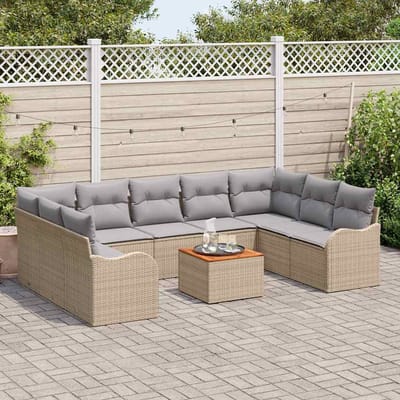 vidaXL - Tuinbank - Set - 10 - st - Beige - en - Lichtgrijs - poly - rattan