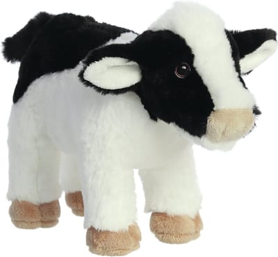 Aurora Knuffeldier koe - pluche knuffel - zwart/wit - 26 cm - knuffeldieren - boerderij dieren