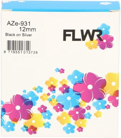 FLWR - Printetiket / TZe-931 / Zwart op Mat Zilver - Geschikt voor Brother