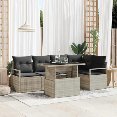 vidaXL - Tuinbank - Set - 6 - st - 5-Aantal - zitplaatsen - Lichtgrijs - poly - rattan
