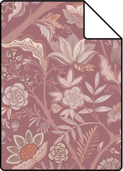 Proefstaal ESTAhome behang vintage bloemen mauve paars - 26.5 x 21 cm - 131331-S