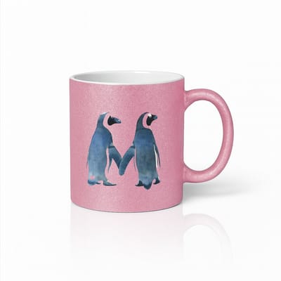 Schattige Pinguïn Koppel Mok – Roze Glitter Keramische Koffiemok 330 ml – Romantisch Liefdescadeau voor Koppels