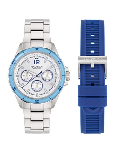 Nautica Nct Windrose Chronograph Watch Zilveren Toon Case: 100% Roestvrij Staal | Armband: 100% Roestvrij Staal 46 mm NAPWRS405, NAPWRS406
