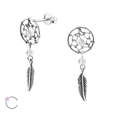 Montebello Oorbellen Ancor - 925 Zilver Geoxideerd - Dromenvanger - 10x28mm
