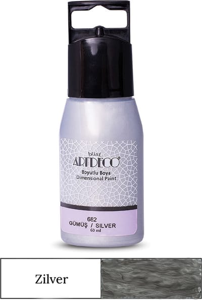 Artdeco Metallic Dimensional Paint, Relief Paint, Dimensional Fabric Paint, 3D Liner - 3D Verf - 3D Paint, Textuurschilderen, Reliëf Schilderen, Metallic Kleuren - Stof, Glas, Keramiek, Karton, Metaal, Papier, Steen - 50 ml-Zilver