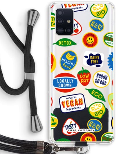 Case Company® - Hoesje met koord geschikt voor Samsung Galaxy A51 4G hoesje met Koord - Fruitsticker - Telefoonhoesje met Zwart Koord - Bescherming aan alle Kanten en Over de Schermrand