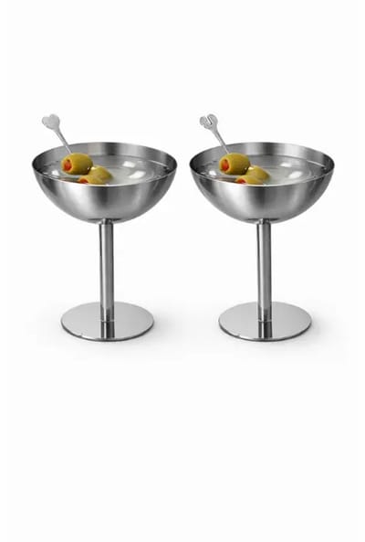 Aura – pedestal bowls – collectie – roestvrij staal – zilver – 2-delig Ø10 cm, 220 ml
