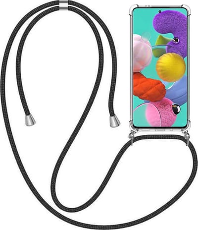 Telefoonhoesje Geschikt voor Samsung Galaxy A51 4G met Koord en Stootrand - TPU Backcover Shockproof met Lanyard - Smartphonica geschikt voor Samsung Galaxy A51 4G