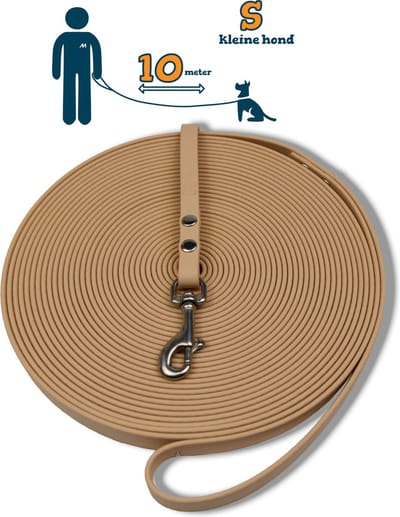 Miqdi lange lijn - BioThane ® - creme - 10 meter lang - 9 mm breed - XS/S - kleine hond - lange hondenriem
