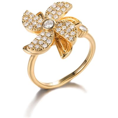 Zirkonia Draaibare Klavertje Vier Angst Ringen Voor Vrouwen Roestvrij Staal Anti-Stress Fidget Spinner Ring Esthetische Sieraden Cadeau beige