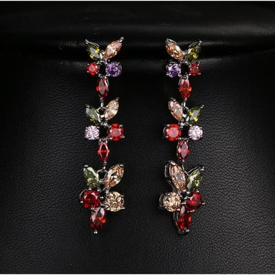 Emmaya Mode Feest Glanzende Aaa Kleurrijke Zirkoon Oorbellen Witgoud Kleur Bloem Kristal Sieraden Voor Vrouwen Huwelijksgeschenk