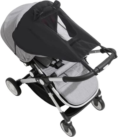 Draagbare kinderwagen met UV-bescherming 50+ en waterdichte zonnescherm met ventilatie, inclusief opbergtas en zwart ontwerp