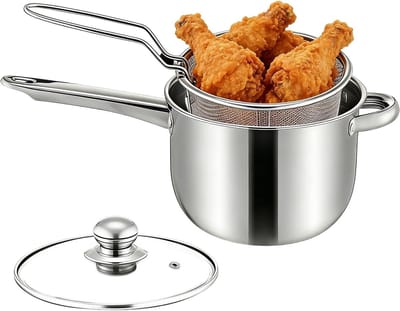 Tafelfriteuse RVS - Mini frituurpan - Thuis Koken - Gelijkmatige Warmteverdeling - 15 x 20 x 15 cm - Zilver