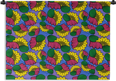 Wandkleed - Wanddoek - Bloemen - Patroon - Afrika - 120x90 cm - Wandtapijt