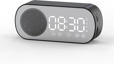 Draadloze luidspreker, muziekradio, oplaadbare digitale wekker, subwoofer, TF-kaartsleuf, geschikt voor slaapkamer, studio en kantoor (zwart).