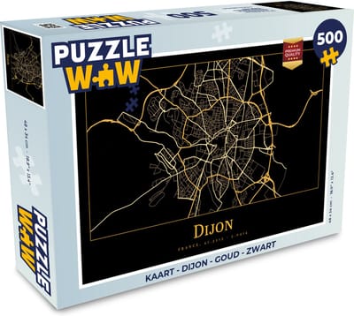 Puzzel Kaart - Dijon - Goud - Zwart - Legpuzzel - Puzzel 500 stukjes