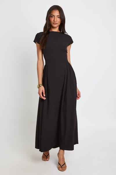 boohoo Dames Lange Getextureerde Volumineuze Rok Midaxi Jurk | Zwart | Maat: 40