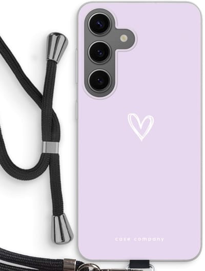 Case Company® - Hoesje met koord geschikt voor Samsung Galaxy S24 hoesje met Koord - Klein hartje paars - Telefoonhoesje met Zwart Koord - Bescherming aan alle Kanten en Over de Schermrand