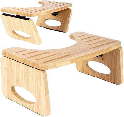 Toiletkruk Hout - Badkamer Steun - Comfortabele Stoelgang - Opvouwbaar Ontwerp - 43 x 17 x 28 cm - Natuurlijk