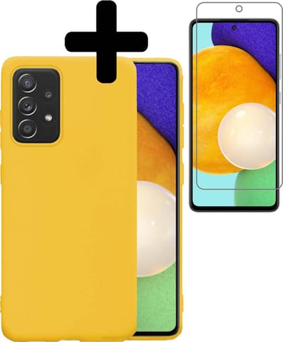 Hoesje - Met Screenprotector - Geschikt voor Samsung Galaxy A52 - Sterk & Shockproof - Back Cover - Siliconen Case - Telefoon Hoes - Telefoonhoesjes - Geel