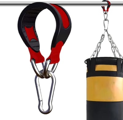Bokszakriem met Haak - Hangmat Houder - Kracht Training - Ruisvrije Ophanging - 2.5 x 25 cm - Rood