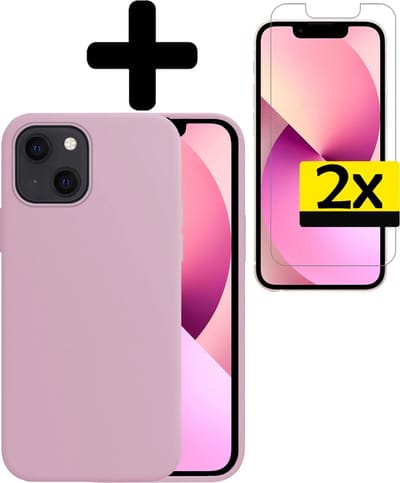 Hoesje - Met 2x Screenprotector - Geschikt voor Apple iPhone 13 Mini - Sterk & Shockproof - Back Cover - Siliconen Case - Telefoon Hoes - Telefoonhoesjes - Lila
