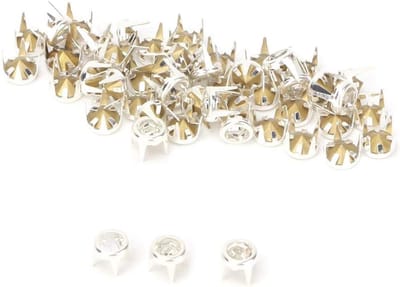 Set van 50 DIY mode klauwhangers, nagelstuds, punk diamanten, spikes en rivets voor leren ambachten, goud en zilver, metalen versieringen (6mm)