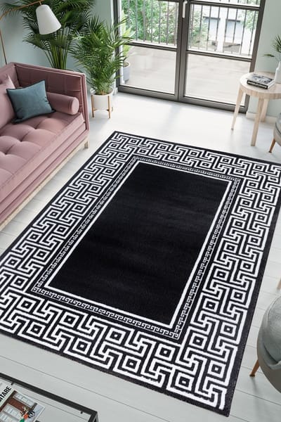 Flycarpets Jaden Modern Vloerkleed - Zwart / Wit - 80x300 cm - Laagpolig Tapijt Loper