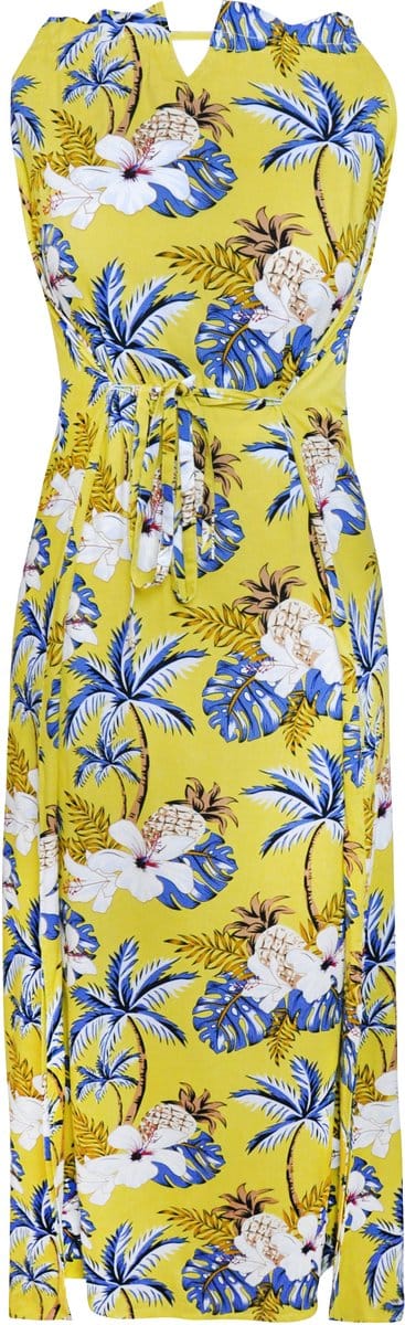 Starry Indigo - STRAPPY SUMMER - REGULAR FIT - Maxi-jurk -Gele floral tropisches Hawaii print | Maat 42/XL