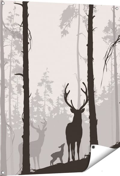 Gards Tuinposter Herten in het Bos - Silhouet - 80x100 cm - Tuindoek - Tuindecoratie - Wanddecoratie buiten - Tuinschilderij