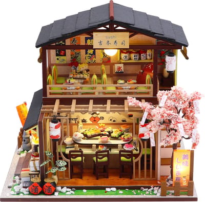 Hongda DIY Gibbon Sushi - Miniatuur Bouwpakket - Inclusief Verlichting