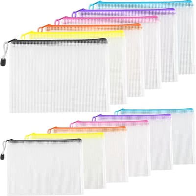Set van 12 Waterdichte Plastic Zipper Tassen voor Documenten, Reisbenodigdheden en Kantooraccessoires