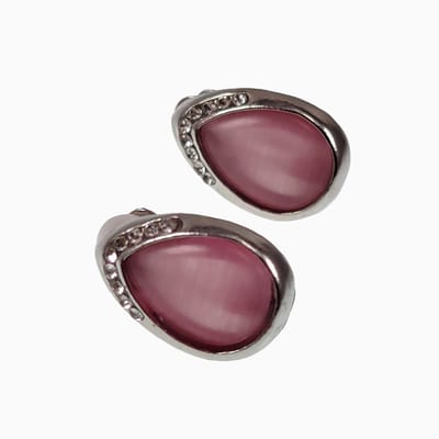 Druppelvorm Clip-on Oorbellen Dames - Oorclips met Roze Cabochon en Strass