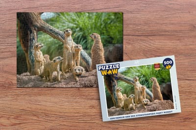 Puzzel Stokstaartjes - Familie - Dieren - Legpuzzel - Puzzel 500 stukjes
