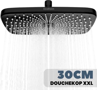 EcoRain© 30% Waterbesparende Regendouchekop Melvin 30 CM Rechthoekig - Hoge Druk - Universele Aansluiting - Anti-kalk Douchekop - 2 jaar garantie - Zwart